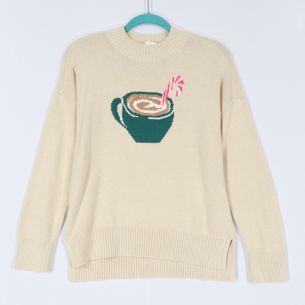 Abercrombie Kids Sweater Women 13/14 Cream Hot Cocoa Christmas Holiday Winter